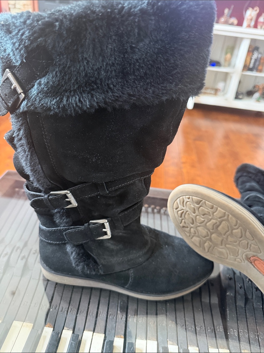 BareTraps Black Over-the-Knee Buckle Faux-Fur Boots